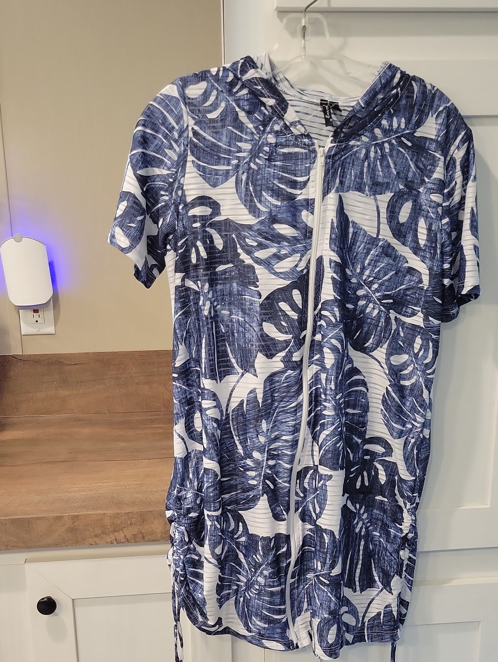 Apt. 9 Navy & White Tropical-Print Hooded Bodysuit